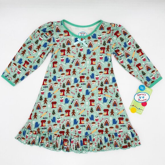 NWT Sara's Prints Toddler Holiday Baking Print Nightgown Size 2 - Picture 1 of 6
